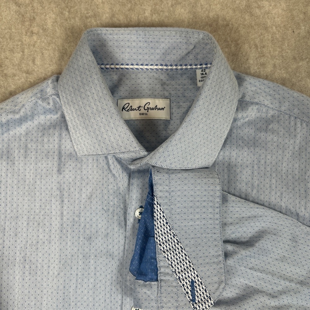 ROBERT GRAHAM Sz 42 Blue PAISLEY Button Shirt Long Sleeve